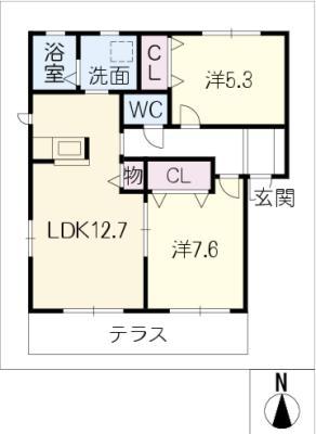 ルシェール小池(2LDK/1階)の間取り写真