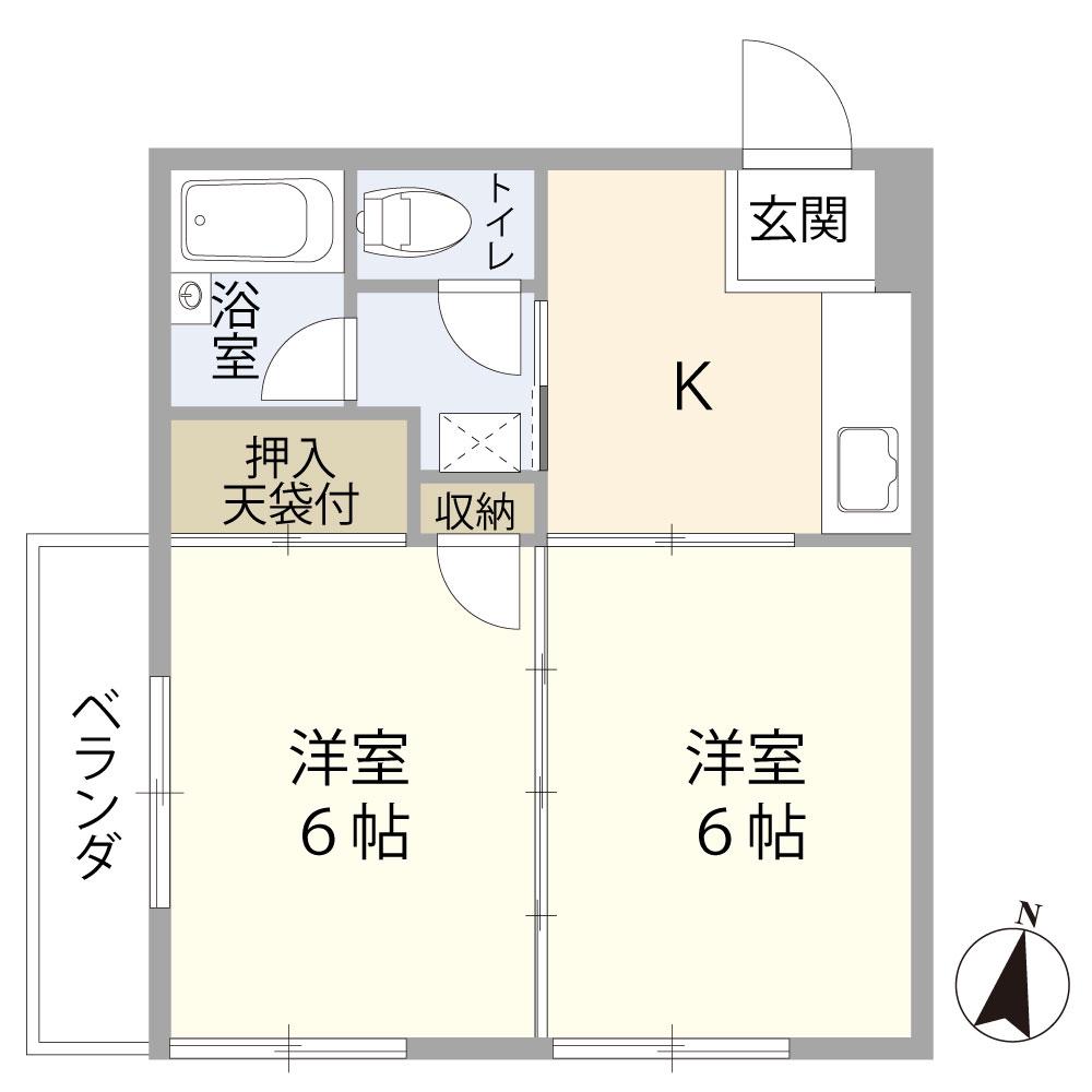 サニーフラットB(2DK/2階)の間取り写真