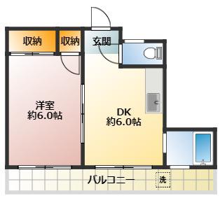 トーワビル(1DK/4階)の間取り写真