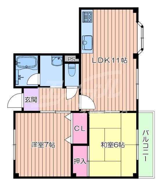 キープロハイツII(2LDK/2階)の間取り写真