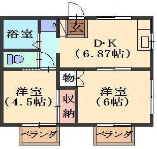 神の倉ハイツ(2DK/2階)の間取り写真