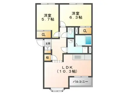 シャルム・ラ・メールI(2LDK/1階)の間取り写真