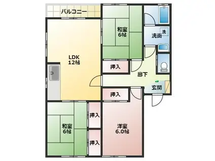 ハイパークK G棟(3LDK/2階)の間取り写真