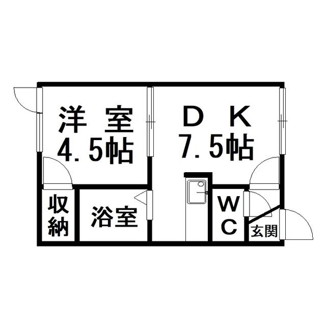 リバーサイド北都(1DK/1階)の間取り写真