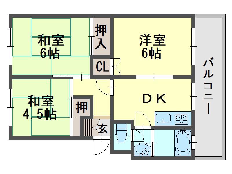 コーポラスはりま東D棟(3DK/2階)の間取り写真