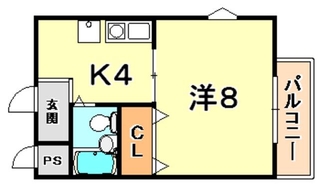 グリーンルーフ神若(1K/3階)の間取り写真