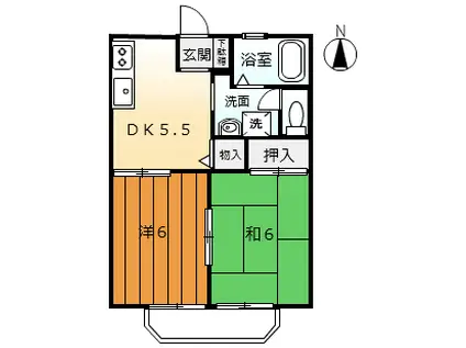 ボヌール(2DK/2階)の間取り写真