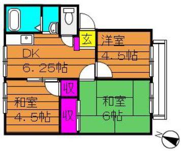 ガーデン三宅ハイツB棟(3DK/2階)の間取り写真