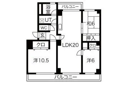 パークウエスト貴船A棟(3LDK/2階)の間取り写真