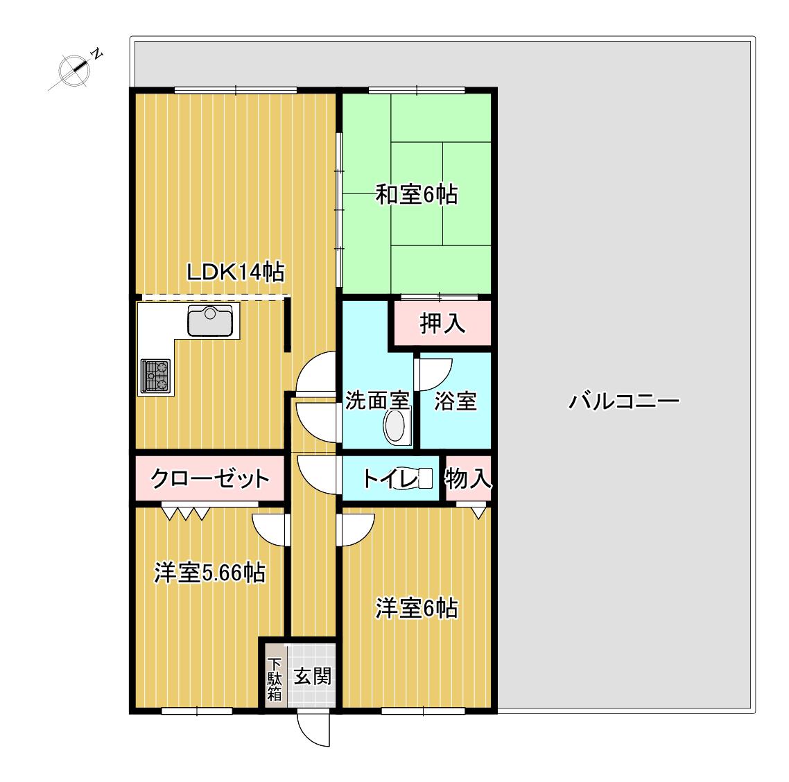 フォンテーヌ並木(3LDK/4階)の間取り写真