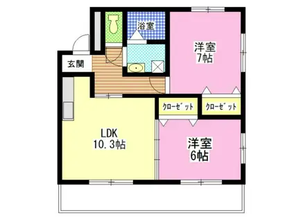 エスコート大安寺(2LDK/1階)の間取り写真