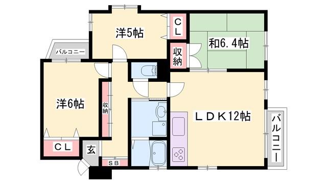 恵美酒Gマンション(3LDK/2階)の間取り写真