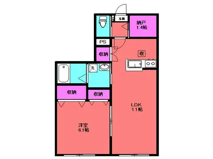 メゾンコート五反野(1LDK/2階)の間取り写真