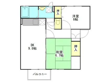 サイレントパーク西原(2DK/2階)の間取り写真