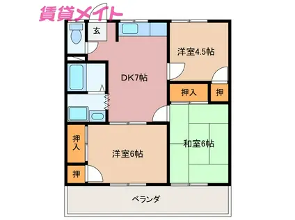 ハイライフ上田(3DK/2階)の間取り写真