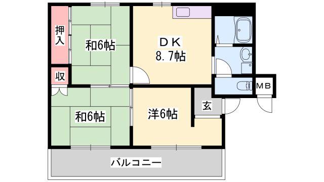 モアークレスト飾磨(3DK/2階)の間取り写真