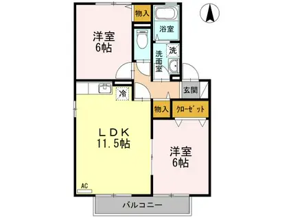 木もれびの杜 I(2LDK/2階)の間取り写真