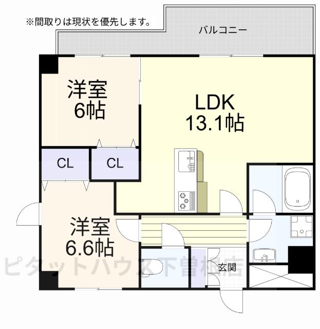 ニューガイアソラーレ下石田(2LDK/1階)の間取り写真