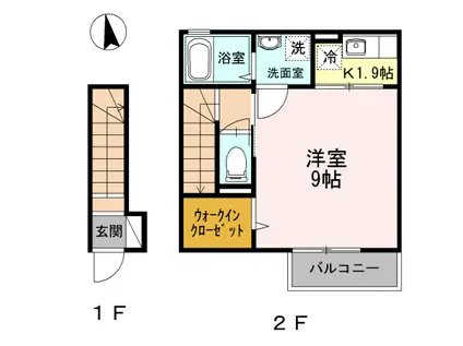 ミズカ ラトゥール(1K/2階)の間取り写真