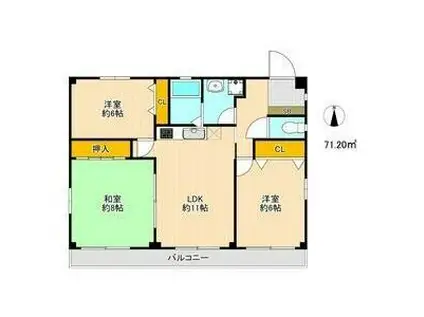 マーベラス栄和 B棟(3LDK/4階)の間取り写真