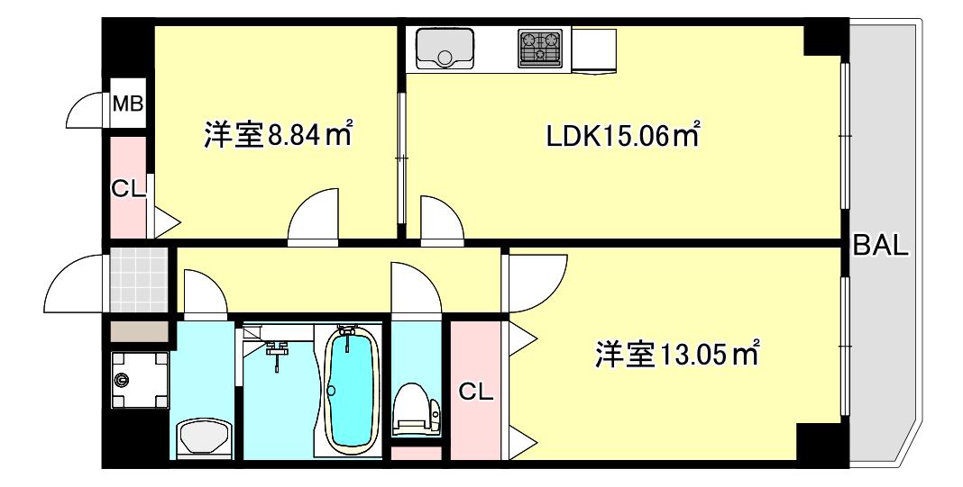 リアライズ今里南(2DK/3階)の間取り写真