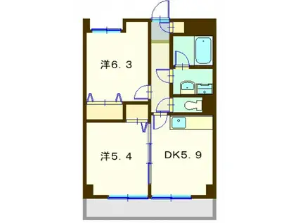 岸根公園サザンヒルズ2号館(2DK/2階)の間取り写真