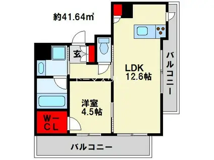 RJRプレシア西小倉駅前(1LDK/4階)の間取り写真