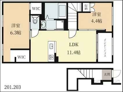 城陽市寺田アパート(2LDK/2階)の間取り写真