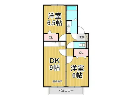 ウエストハイツ(2DK/2階)の間取り写真