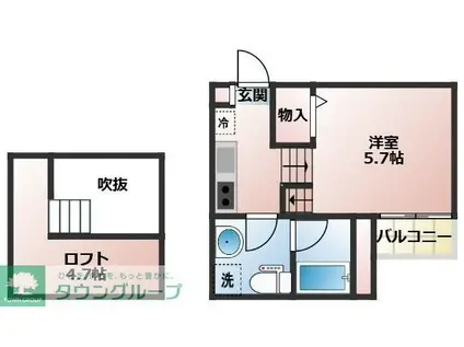 カーサルーチェ(1K/2階)の間取り写真