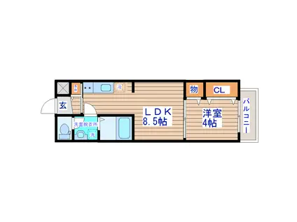 シャトーウイング連坊(1LDK/3階)の間取り写真