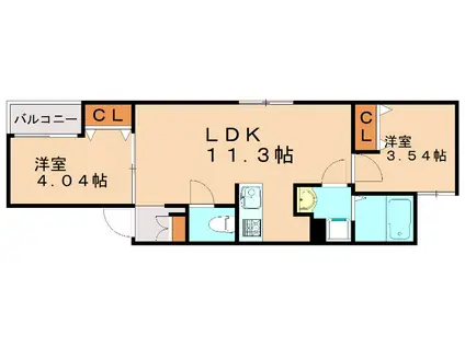 リタリッチ博多(2LDK/1階)の間取り写真