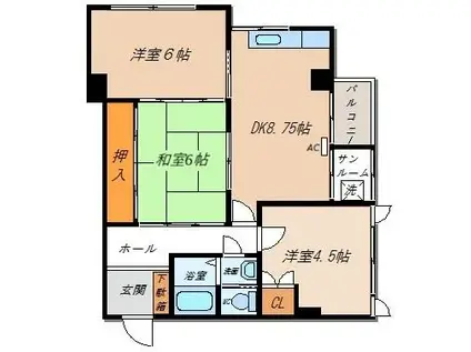 シャトー安野屋(3DK/3階)の間取り写真