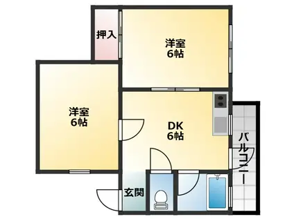 パル恵我之荘(2DK/3階)の間取り写真