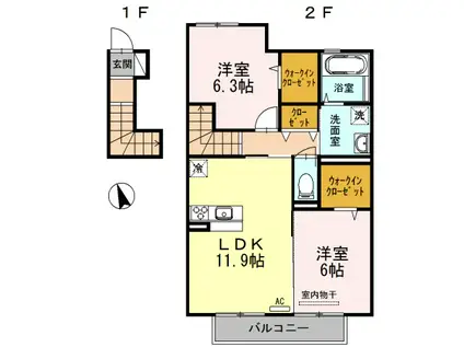 ロン・ラポール A棟(2LDK/2階)の間取り写真