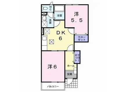 ソレアードMO A(2DK/1階)の間取り写真