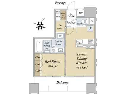 アクシルコート日本橋本町(1LDK/5階)の間取り写真