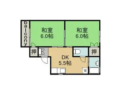 ファミール菅大臣(2K/1階)の間取り写真