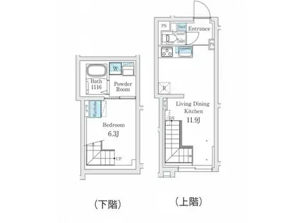 FIKA代々木上原(ワンルーム/1階)の間取り写真