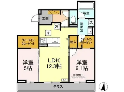 グレイスフルコート雅(2LDK/1階)の間取り写真