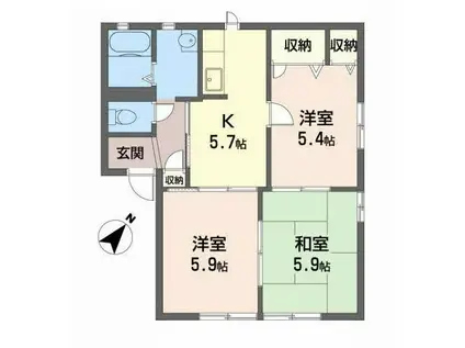 サンセントラルC(3K/1階)の間取り写真