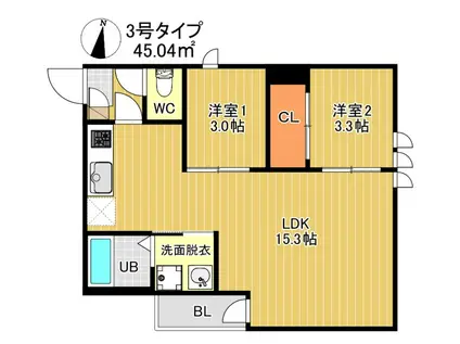 REGALEST サンメゾン箱崎(2LDK/3階)の間取り写真