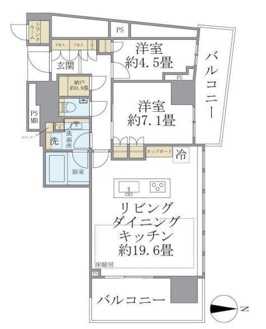 ブリリアタワー池袋(2LDK/22階)の間取り写真