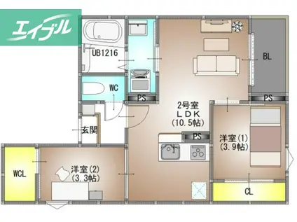 REGALEST 新福(2LDK/2階)の間取り写真