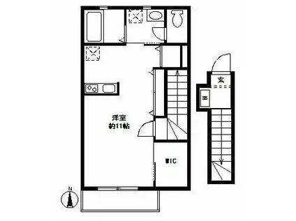 ユアーズKM(ワンルーム/2階)の間取り写真