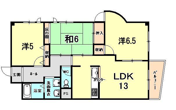 ビューラーささはら(3LDK/4階)の間取り写真