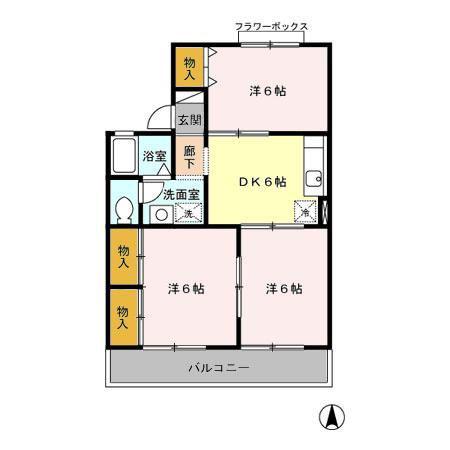 サニーコーポ富士見B(3DK/2階)の間取り写真