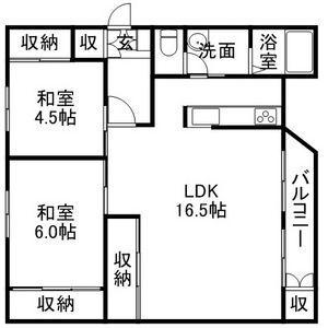 /西野ハイツB棟(2LDK/3階)の間取り写真