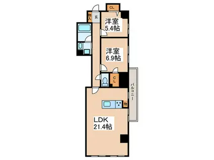 クロスゲート青葉台(2LDK/5階)の間取り写真