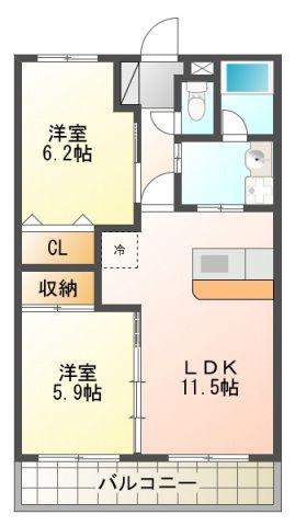 IBBIV(2LDK/2階)の間取り写真